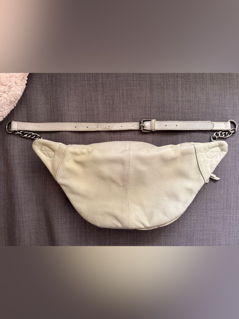 Free People Leather Crossbody Waist Bag with Chain Strap - Very Light Blue - Picture 3 of 6